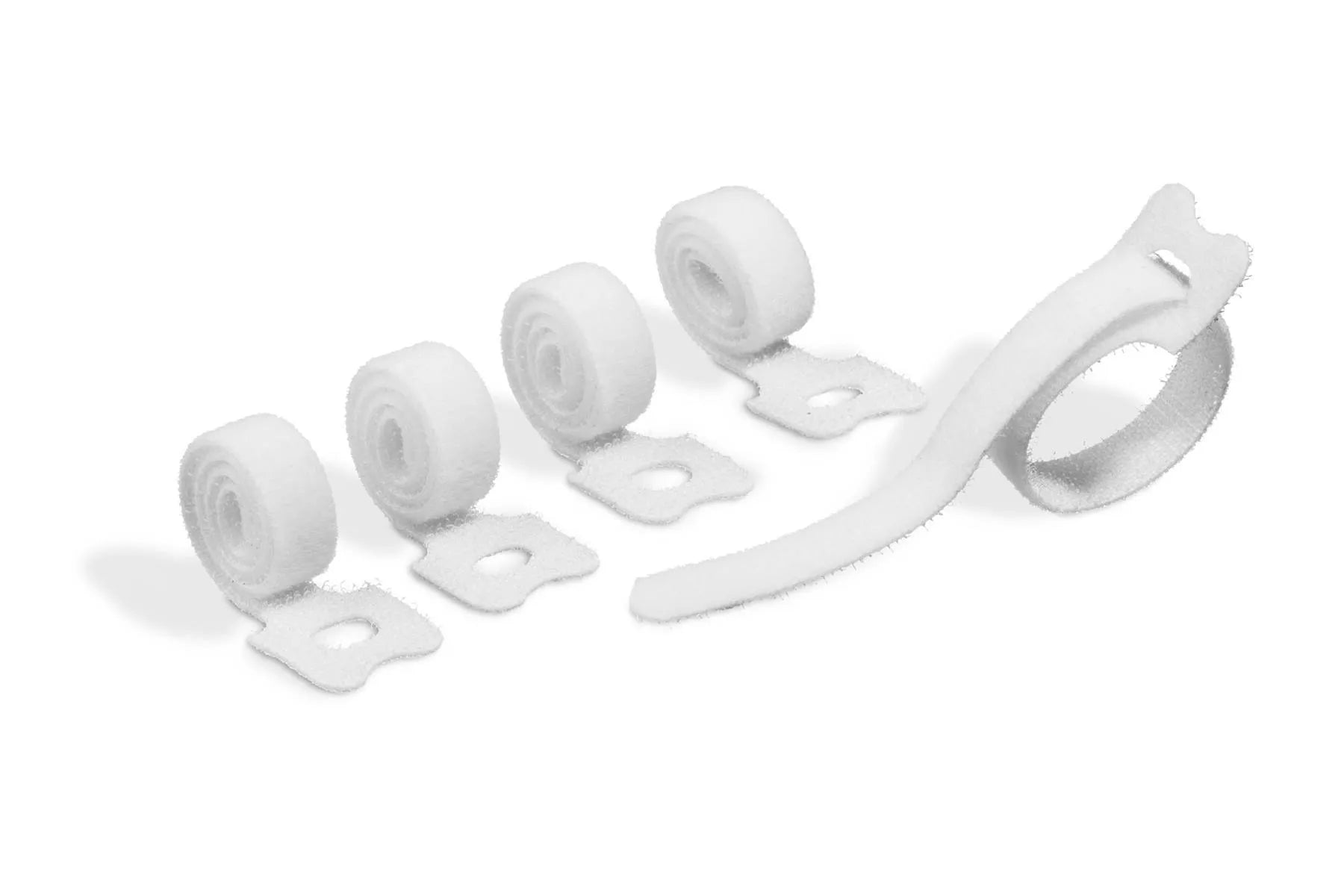 Showing Durable UK's Durable CAVOLINE Reusable Hook and Loop Cable Tie Straps | 5 Pack | White, available as SKU 503602 with EAN 4005546991306.