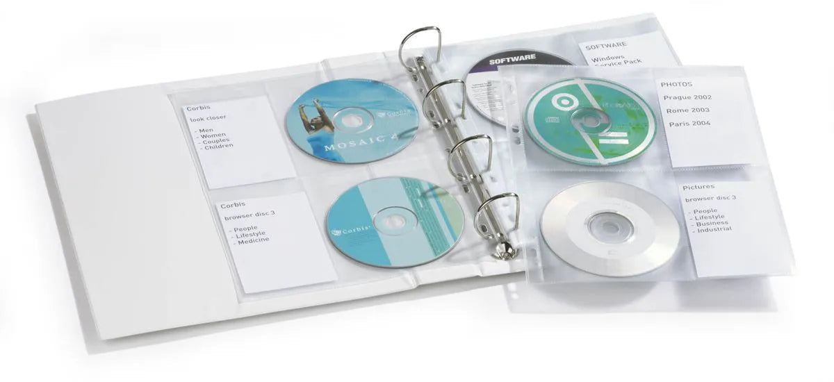 Showing Durable UK's Durable CD/DVD Pockets | 2 Sided Wallet Index for 4 Disks | 10 Pack | A4 Clear, available as SKU 523819 with EAN 4005546502168.