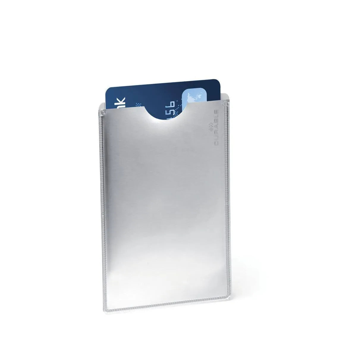 Showing Durable UK's Durable Certified RFID SECURE Credit Card Wallet Sleeve | 10 Pack | Silver, available as SKU 890023 with EAN 4005546981901.