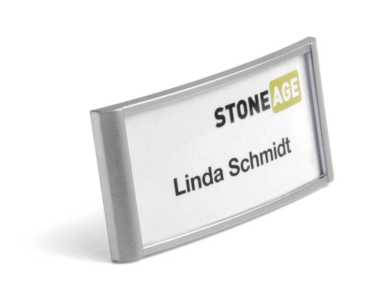 Showing Durable UK's Durable Classic Magnetic Name Tag Badge Holders + Inserts | 10 Pack | 34 x 74mm, available as SKU 854223 with EAN 4005546807836.