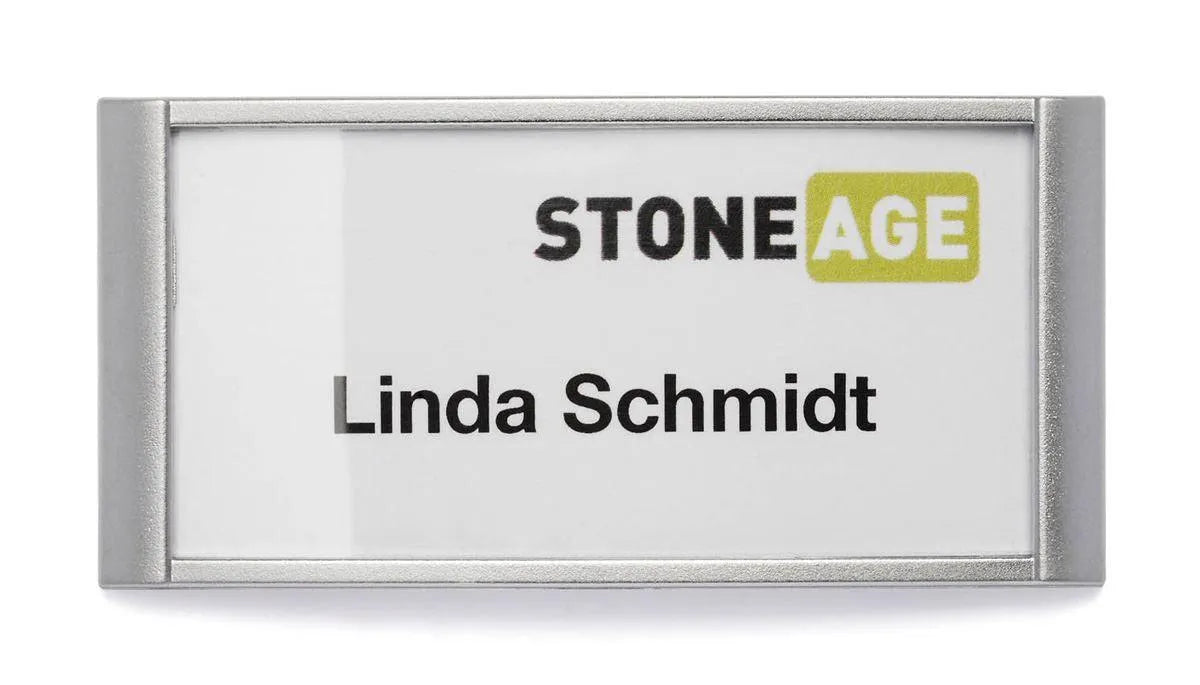 Showing Durable UK's Durable Classic Magnetic Name Tag ID Badge Holders + Inserts | 10 Pack | 30x65mm, available as SKU 854023 with EAN 4005546807799.