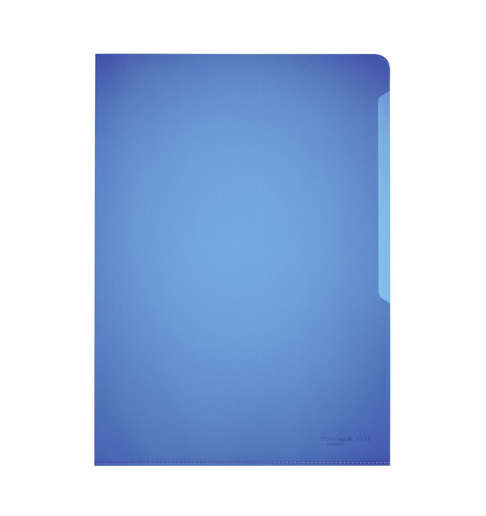 Showing Durable UK's Durable Clear Plastic Cut Flush Document Wallet Folder | 100 Pack | A4 Blue, available as SKU 233706 with EAN 4005546230566.