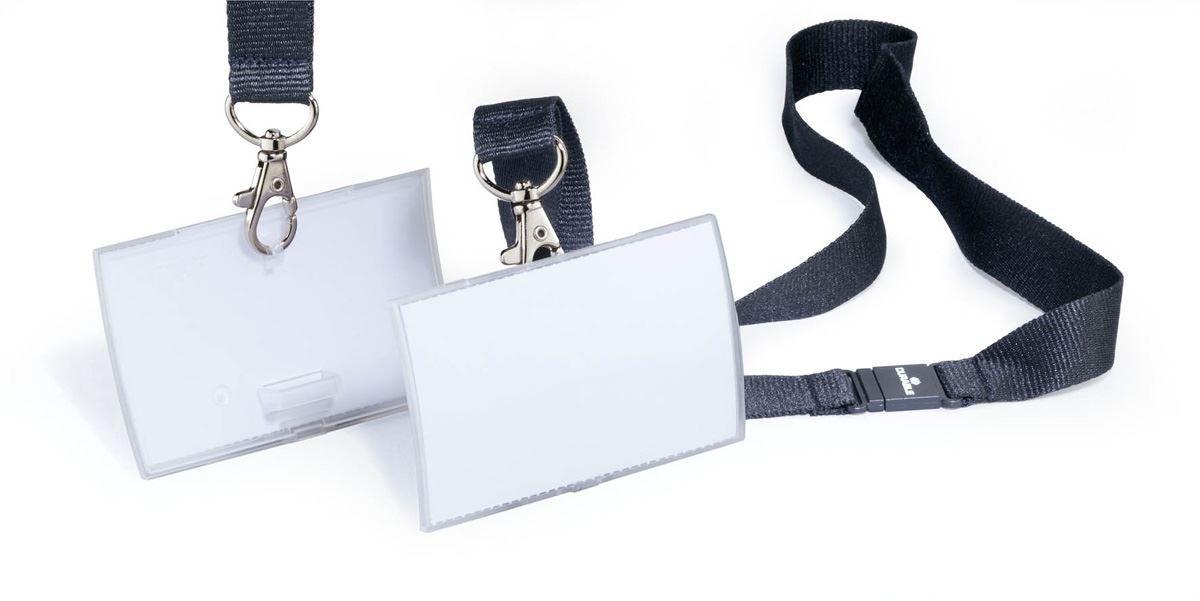 Showing Durable UK's Durable CLICK FOLD Safety-Clip Lanyard Name Badge ID Holders | 10 Pack | 54x90mm, available as SKU 821719 with EAN 4005546803111.