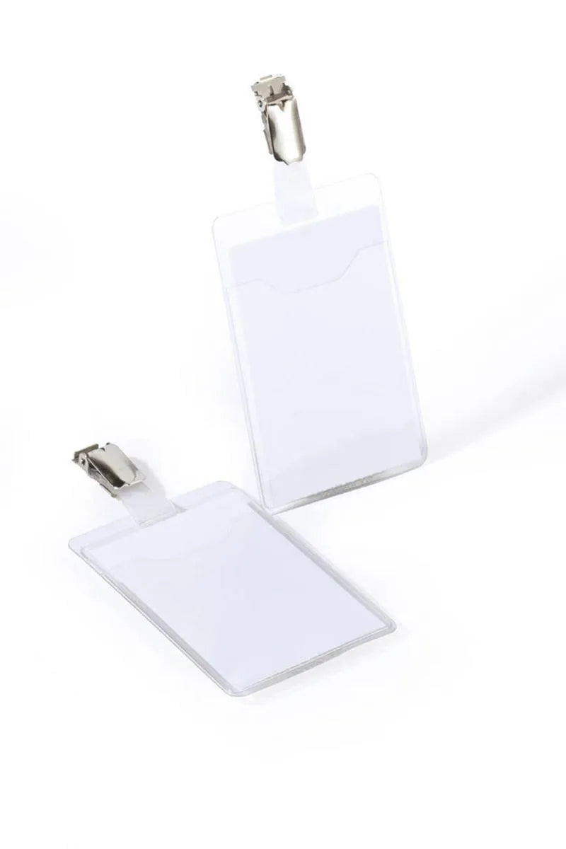 Showing Durable UK's Durable Clip Name Tag ID Badge Holders + Cards | 25 Pack | Vertical 90 x 60mm, available as SKU 810719 with EAN 4005546811079.