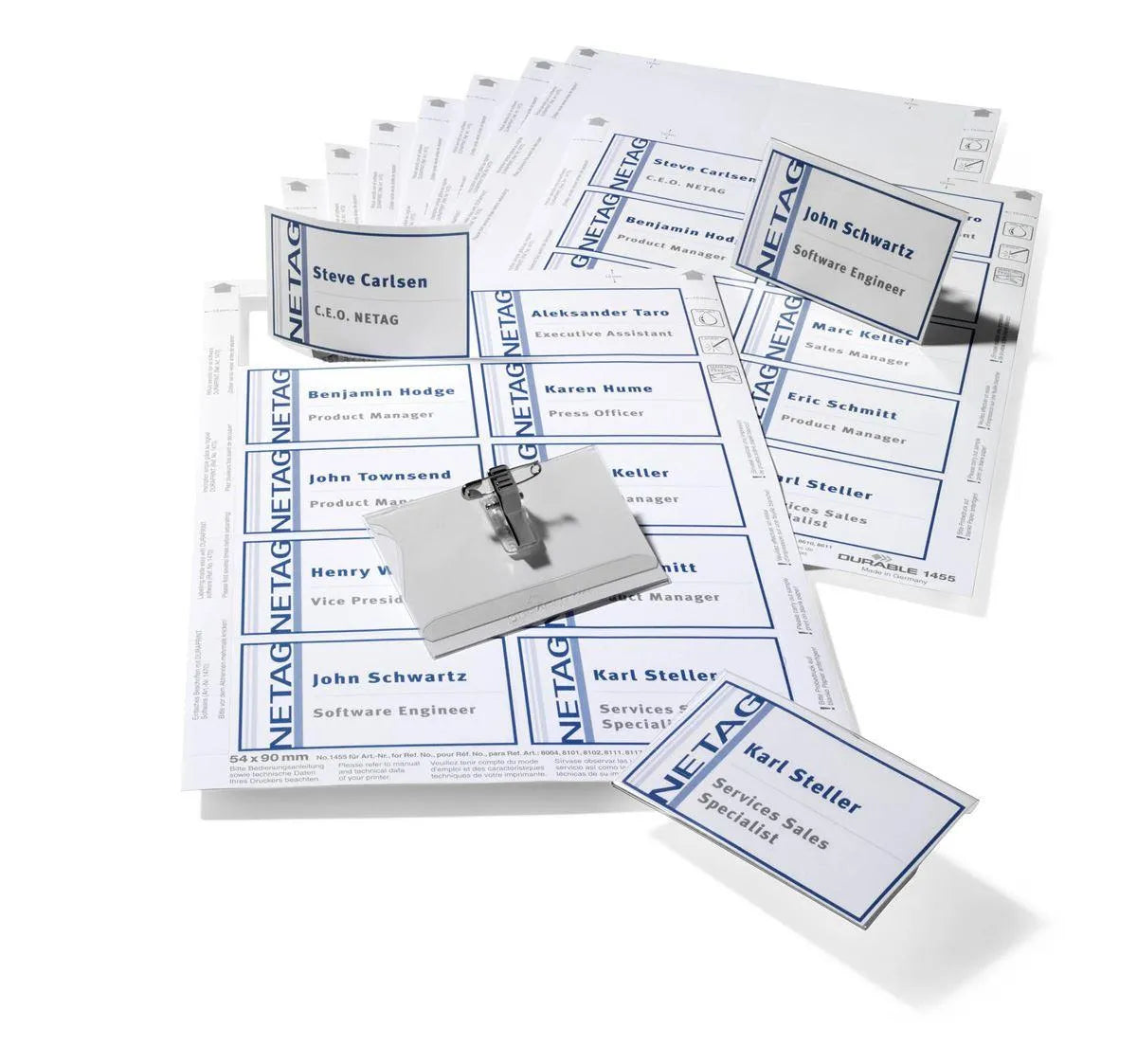 Showing Durable UK's Durable COMBI CLIP Clip & Pin Name Badge ID Holder + Inserts | 20 Pack | 54x90mm, available as SKU 818200 with EAN 4005546800226.