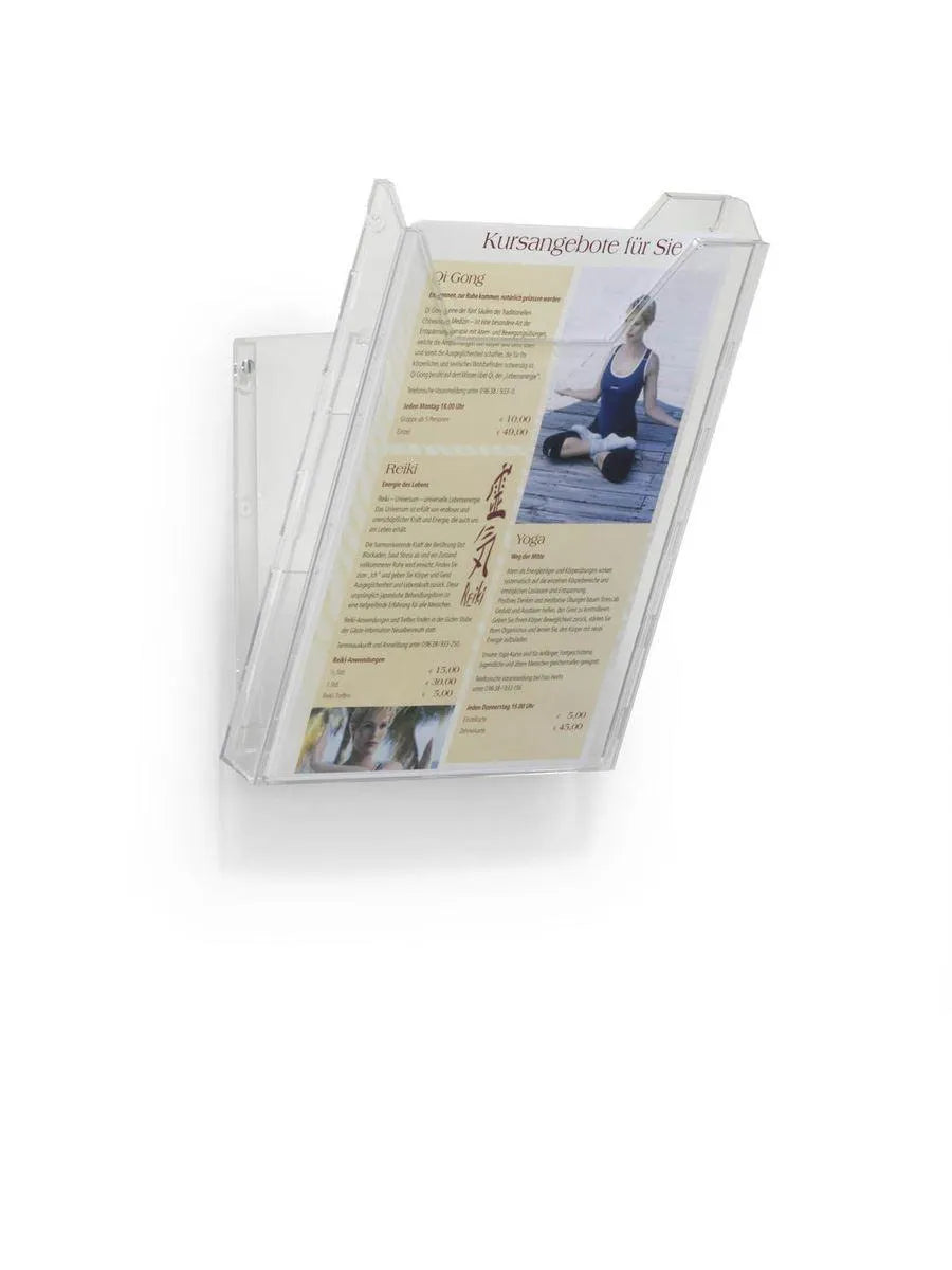 Showing Durable UK's Durable COMBIBOXX 1 Literature Tray | Stand & Wall Mount | A4 Portrait | Clear, available as SKU 857819 with EAN 4005546803401.