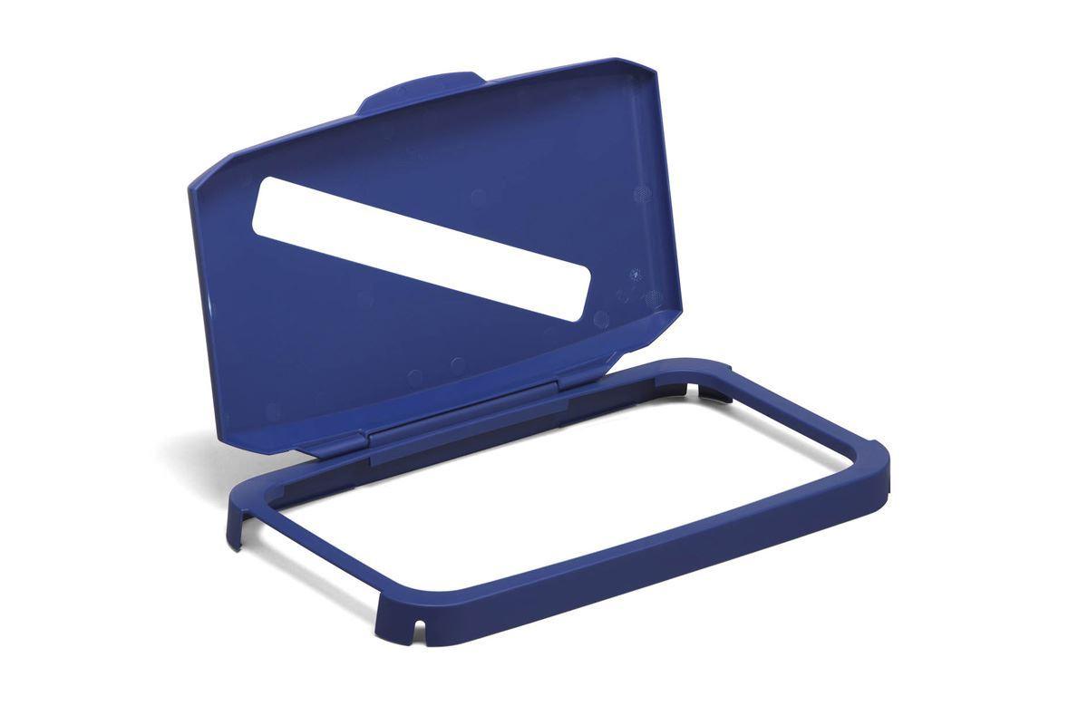 Showing Durable UK's Durable DURABIN 60L Hinged Bin Lid with Slot Cut-Out For Easy Recycling | Blue, available as SKU 1800502040 with EAN 4005546107585.