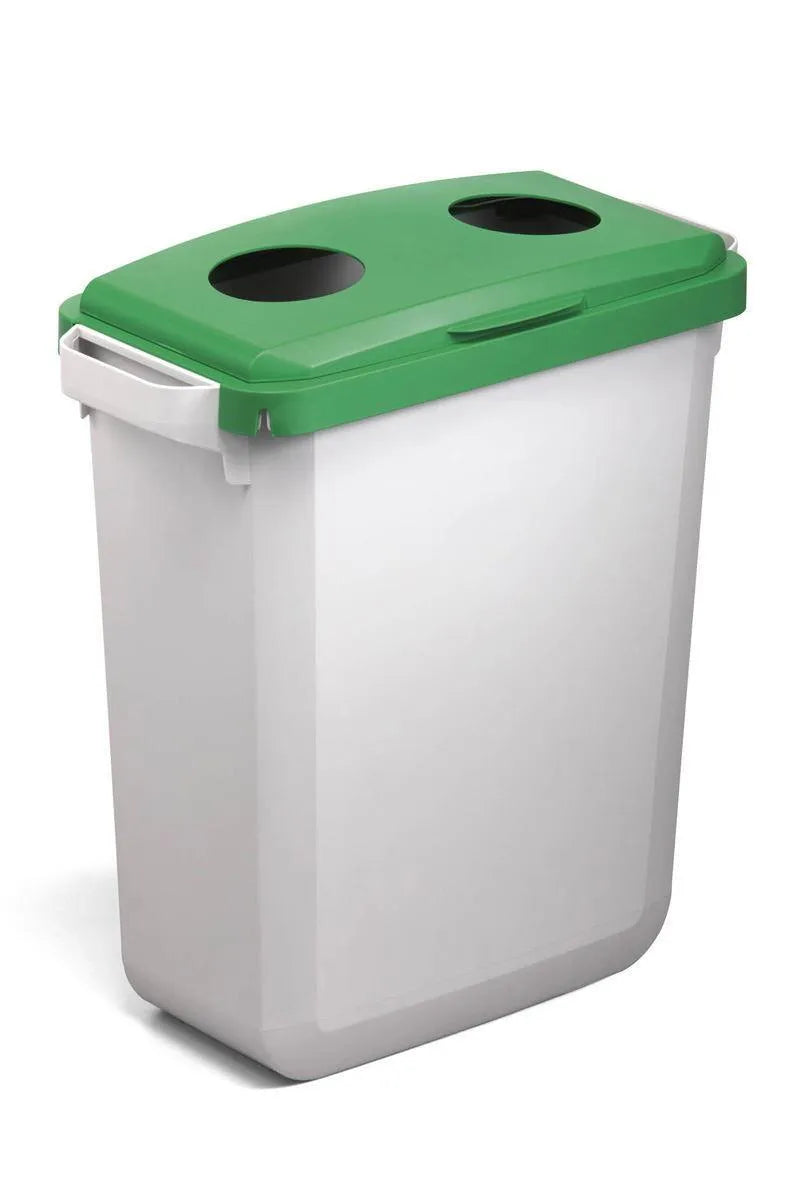 Showing Durable UK's Durable DURABIN 60L Hinged Bin Lid with Two Holes for Cans/Bottles | Green, available as SKU 1800501020 with EAN 4005546107608.