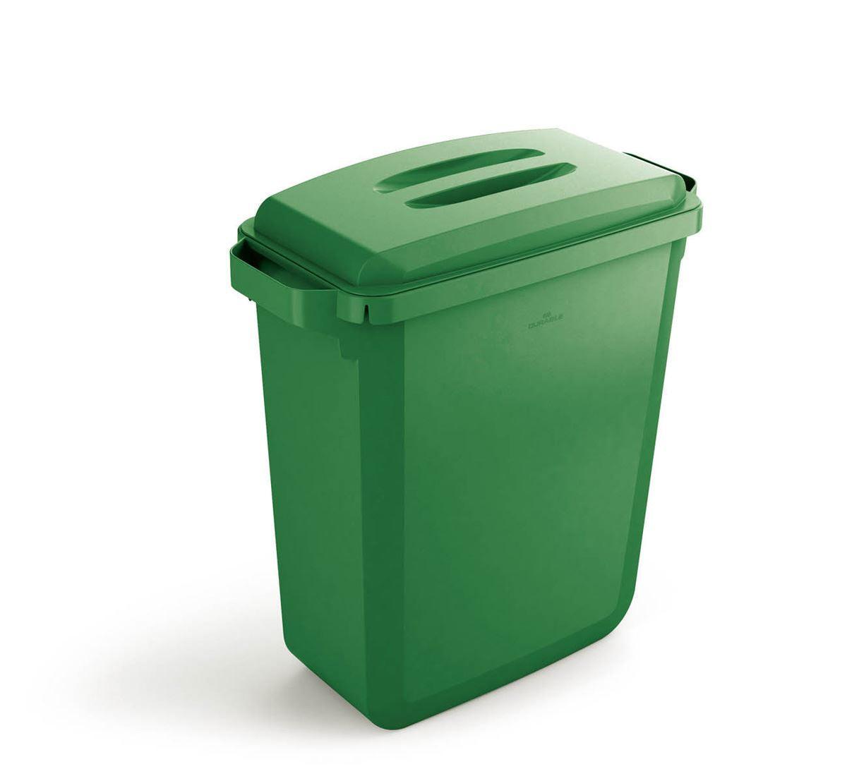 Showing Durable UK's Durable DURABIN 60L Rectangular | Food Safe Waste Recycling Bin | Green, available as SKU 1800496020 with EAN 7318080496020.