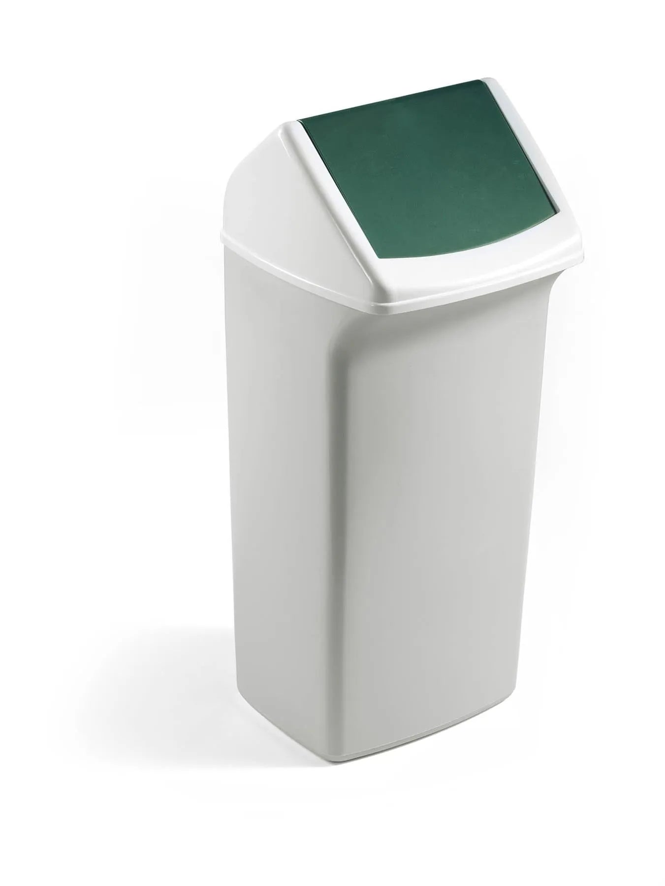 Showing Durable UK's Durable DURABIN Contemporary White Square Recycling Bin + Green Swing Lid | 40L, available as SKU VEH2012034 with EAN 4005546911526.