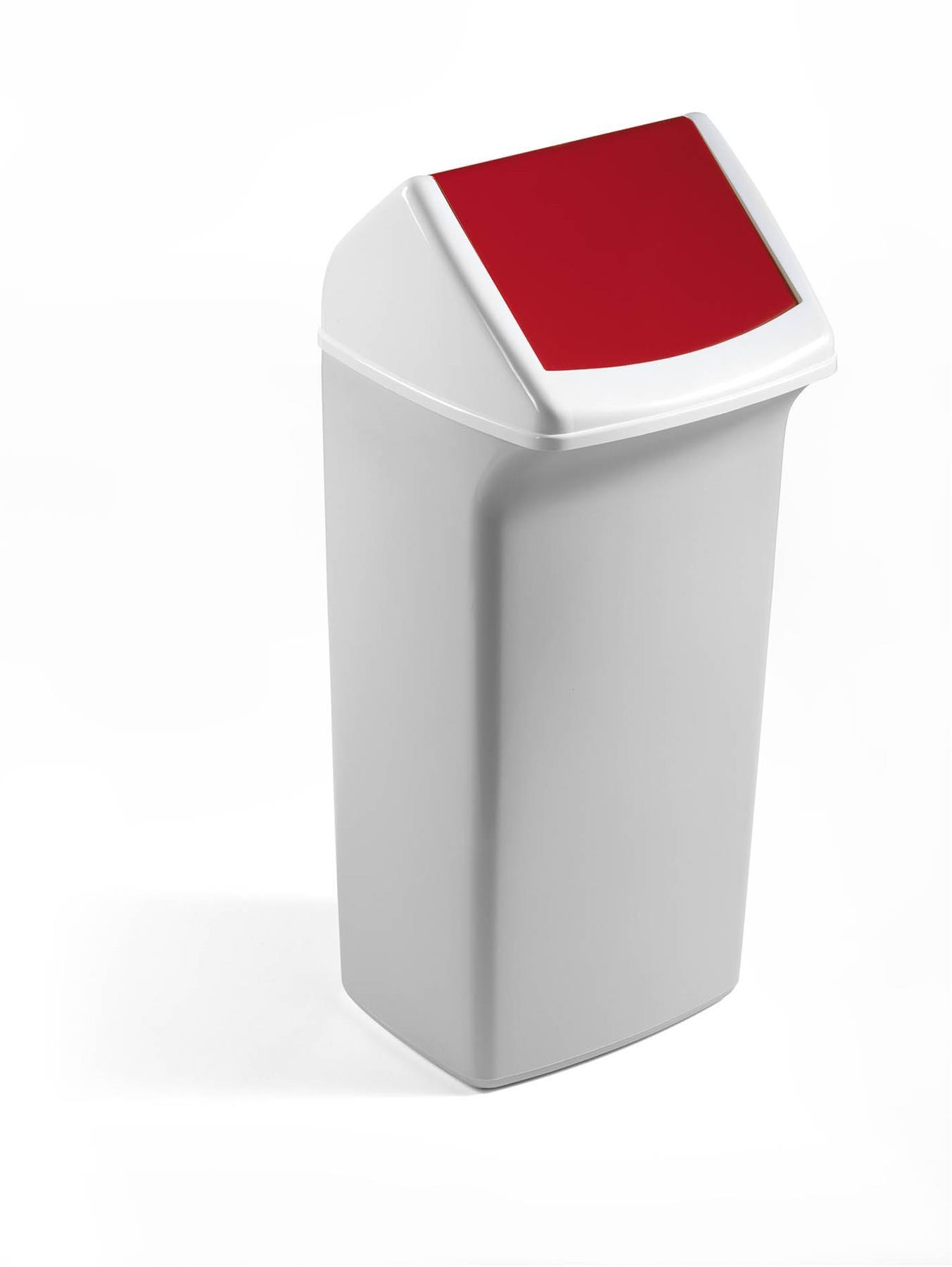 Showing Durable UK's Durable DURABIN Contemporary White Square Recycling Bin + Red Swing Lid | 40L, available as SKU VEH2012037 with EAN 4005546911557.