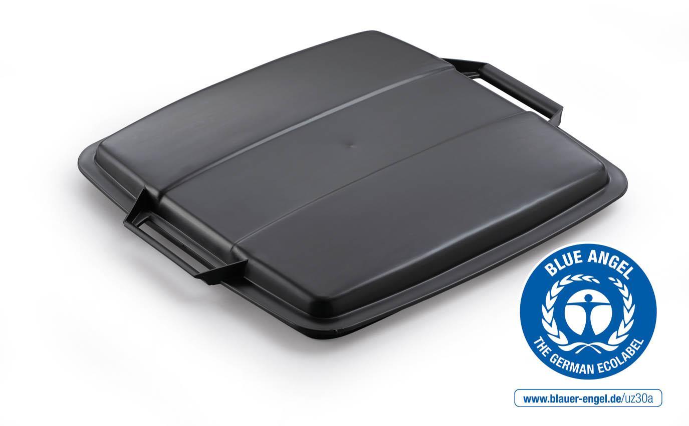 Showing Durable UK's Durable DURABIN ECO 90L Recycled Plastic Square Bin Lid | Black, available as SKU 1800506221 with EAN 4005546738956.