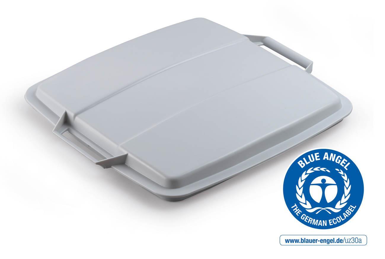 Showing Durable UK's Durable DURABIN ECO 90L Recycled Plastic Square Bin Lid | Grey, available as SKU 1800506050 with EAN 4005546738932.