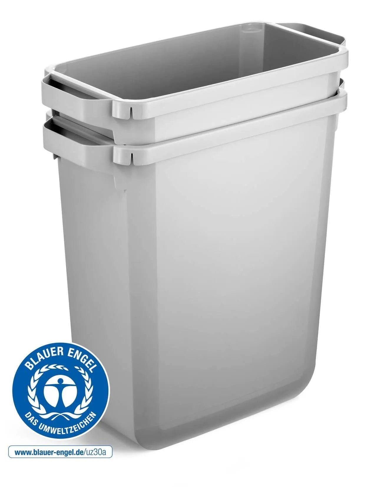 Showing Durable UK's Durable DURABIN ECO Recycled Black Rectangular Recycling Bin + Grey Lid | 60L, available as SKU VEH2023022 with EAN 4005546738338.