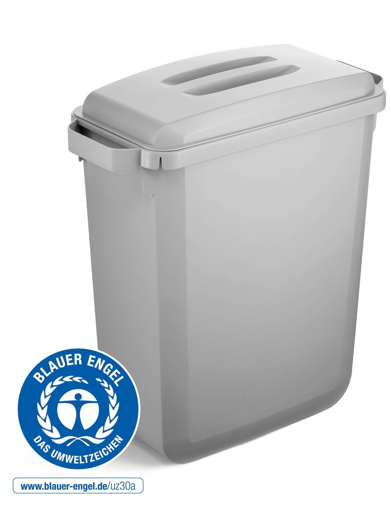 Showing Durable UK's Durable DURABIN ECO Recycled Grey Rectangular Recycling Bin + Lid | 60L, available as SKU VEH2022050 with EAN 4005546735146.