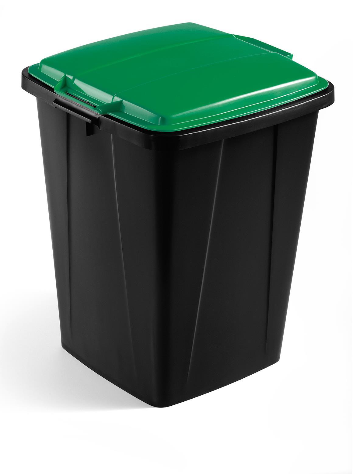 Showing Durable UK's Durable DURABIN ECO Strong Square Black Recycling Bin + Green Lid | 90L, available as SKU VEH2023030 with EAN 4005546738413.