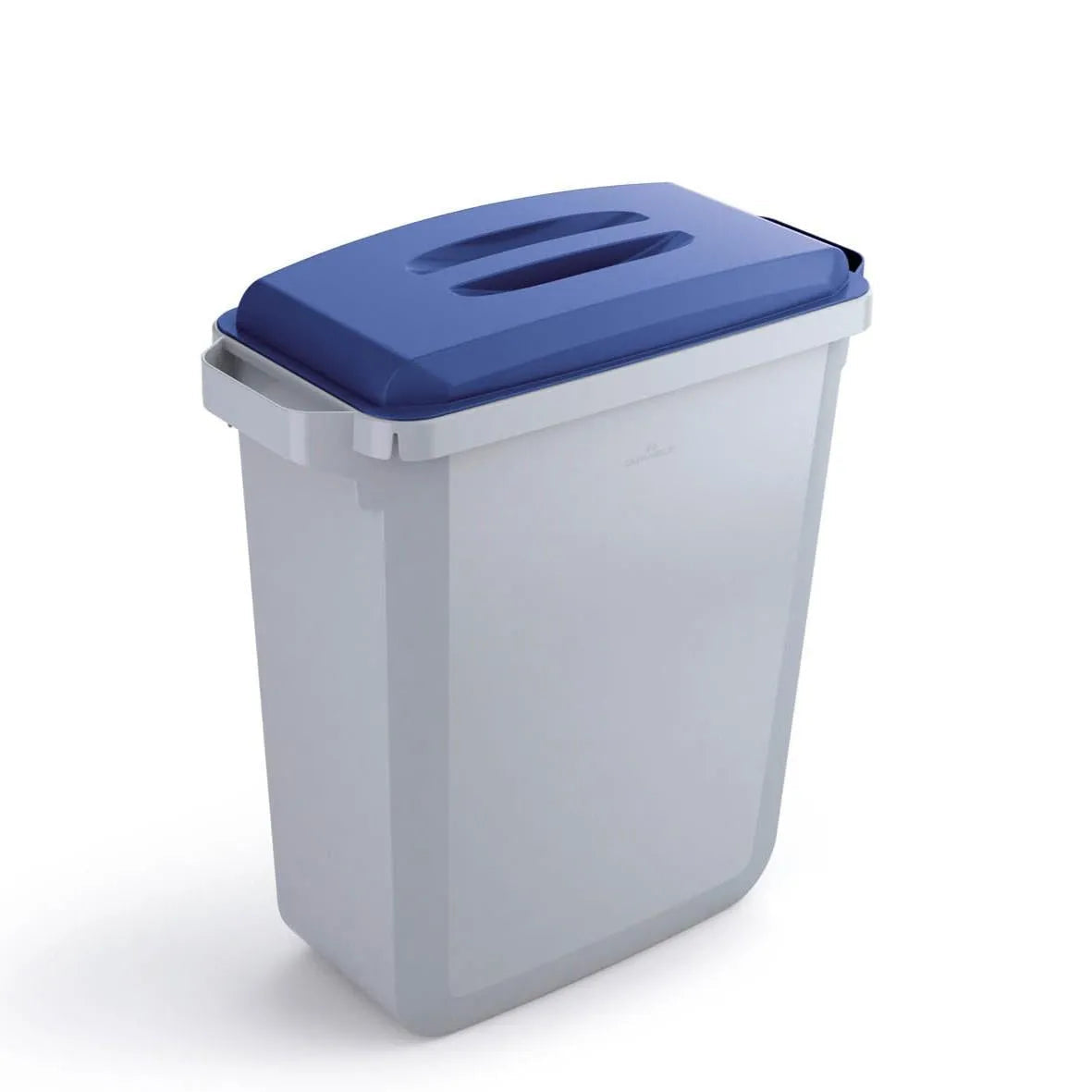 Showing Durable UK's Durable DURABIN Grey Rectangular Recycling Bin + Blue Lid | Food Safe | 60L, available as SKU VEH2012027 with EAN 4005546911458.