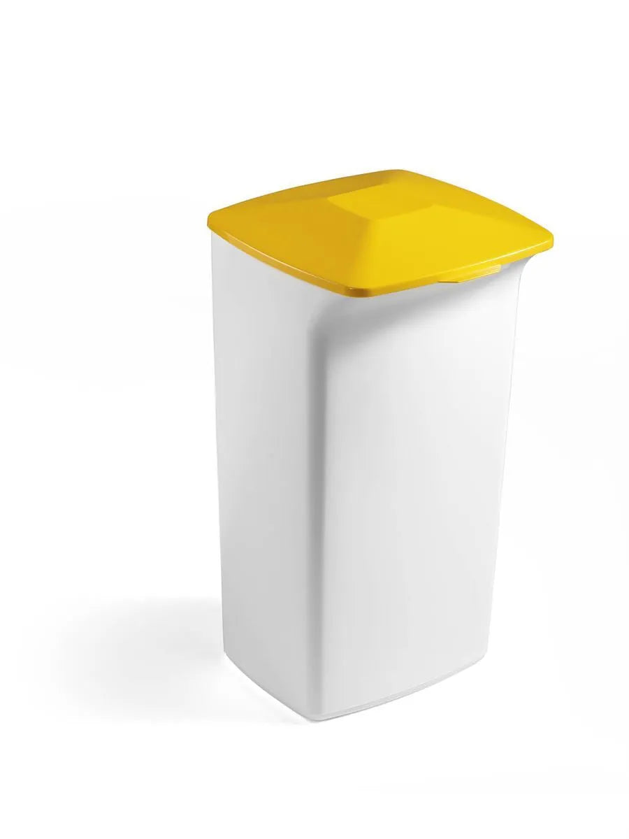 Showing Durable UK's Durable DURABIN Square 40L Hinged Lid | Strong Recycling Waste Bin Lid | Yellow, available as SKU 1801621030 with EAN 7318081621032.