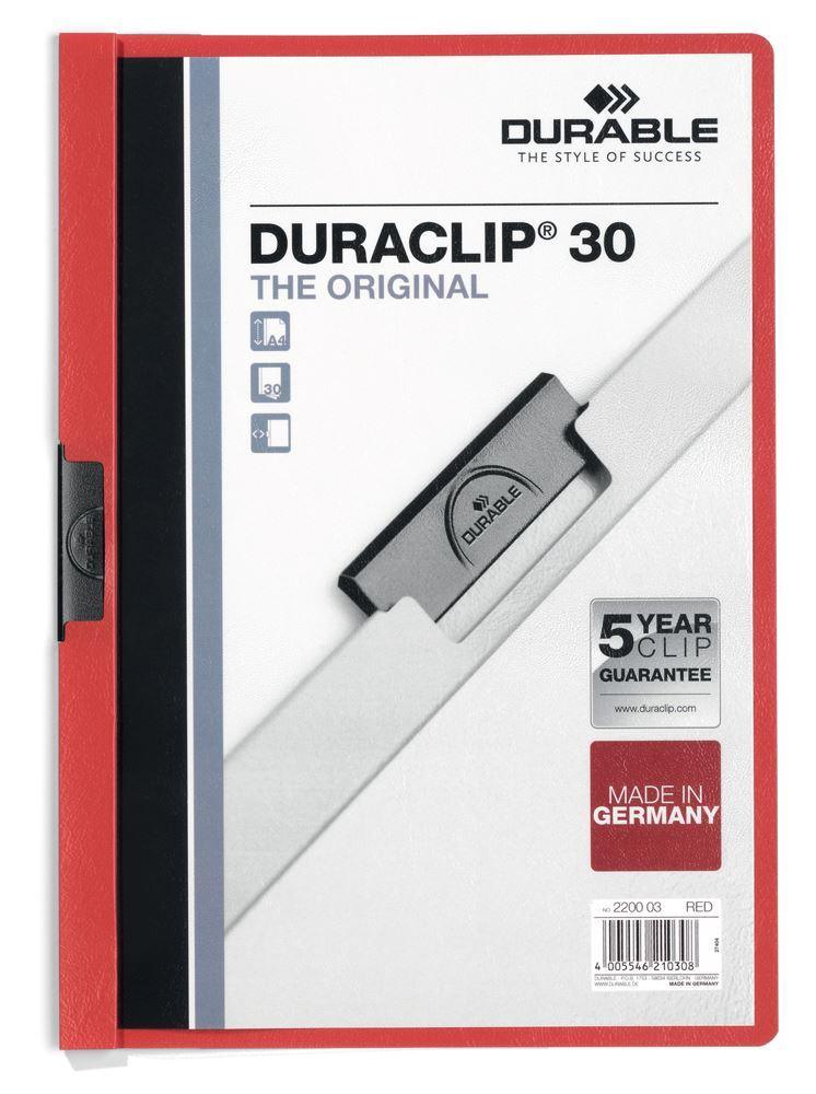 Showing Durable UK's Durable DURACLIP 30 Sheet Document Clip File Folder | 25 Pack | A4 Assorted, available as SKU 220000-25 with EAN 4005546225326.