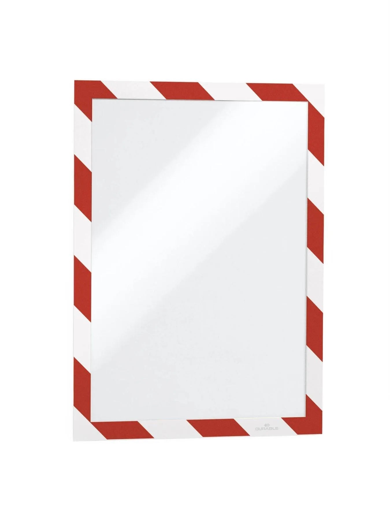 Showing Durable UK's Durable DURAFRAME Adhesive Magnetic Hazard Frame | 2 Pack | A4 Red & White, available as SKU 4944132 with EAN 4005546406565.