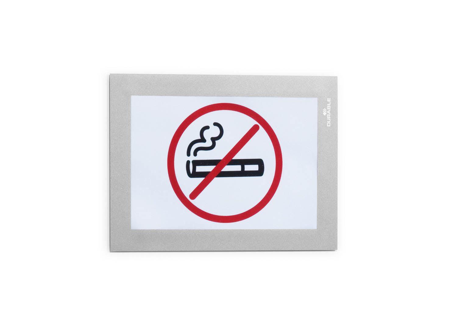 Showing Durable UK's Durable DURAFRAME Self Adhesive Magnetic Signage Frame | 2 Pack | A6 Silver, available as SKU 487023 with EAN 4005546404844.