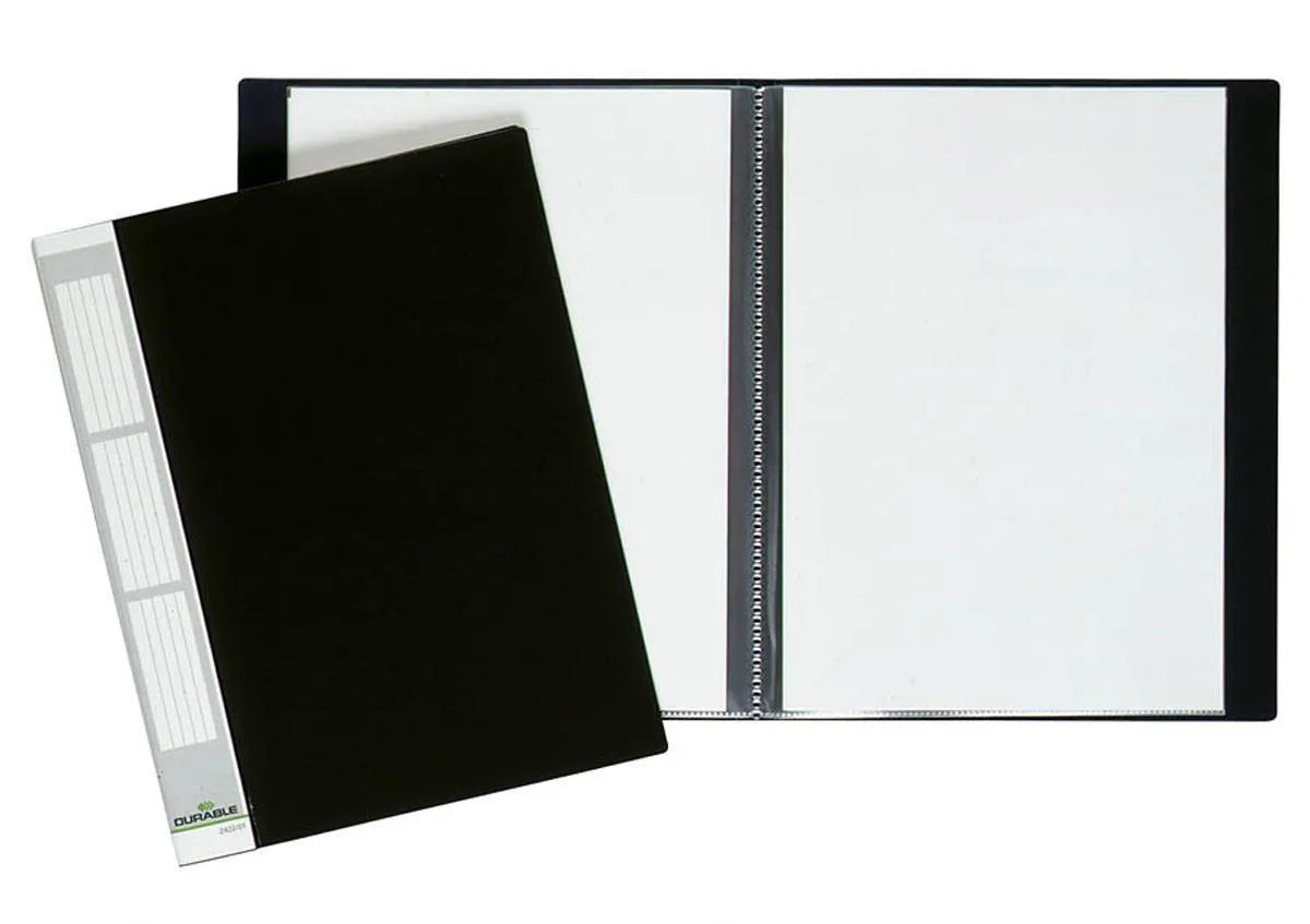 Showing Durable UK's Durable DURALOOK 20 Pocket Display Book Portfolio | 5 Pack | A4 Black, available as SKU 242201 with EAN 4005546241203.