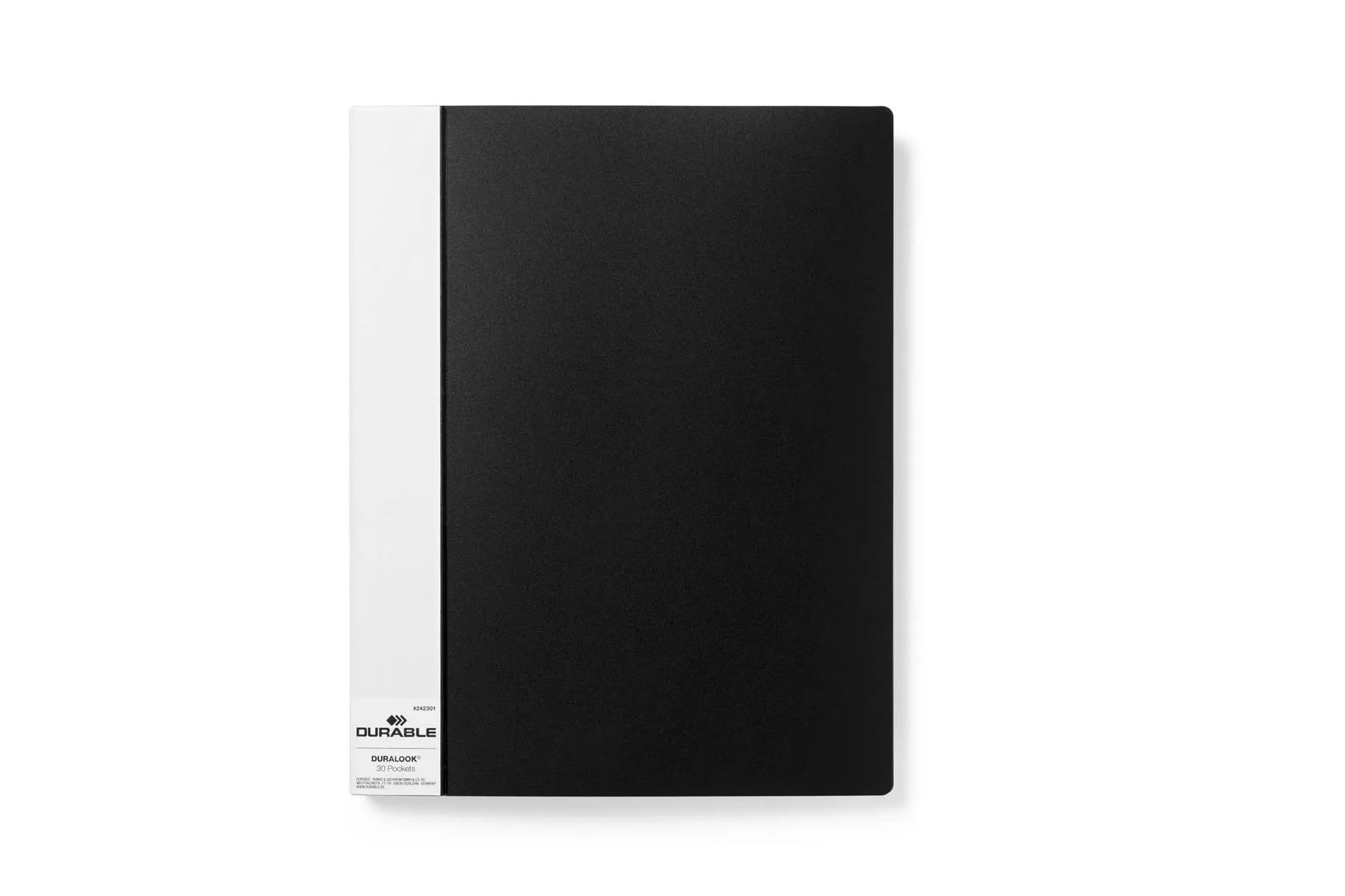 Showing Durable UK's Durable DURALOOK 30 Pocket Display Book Portfolio | 5 Pack | A4 Black, available as SKU 242301-5 with EAN 4005546241289.