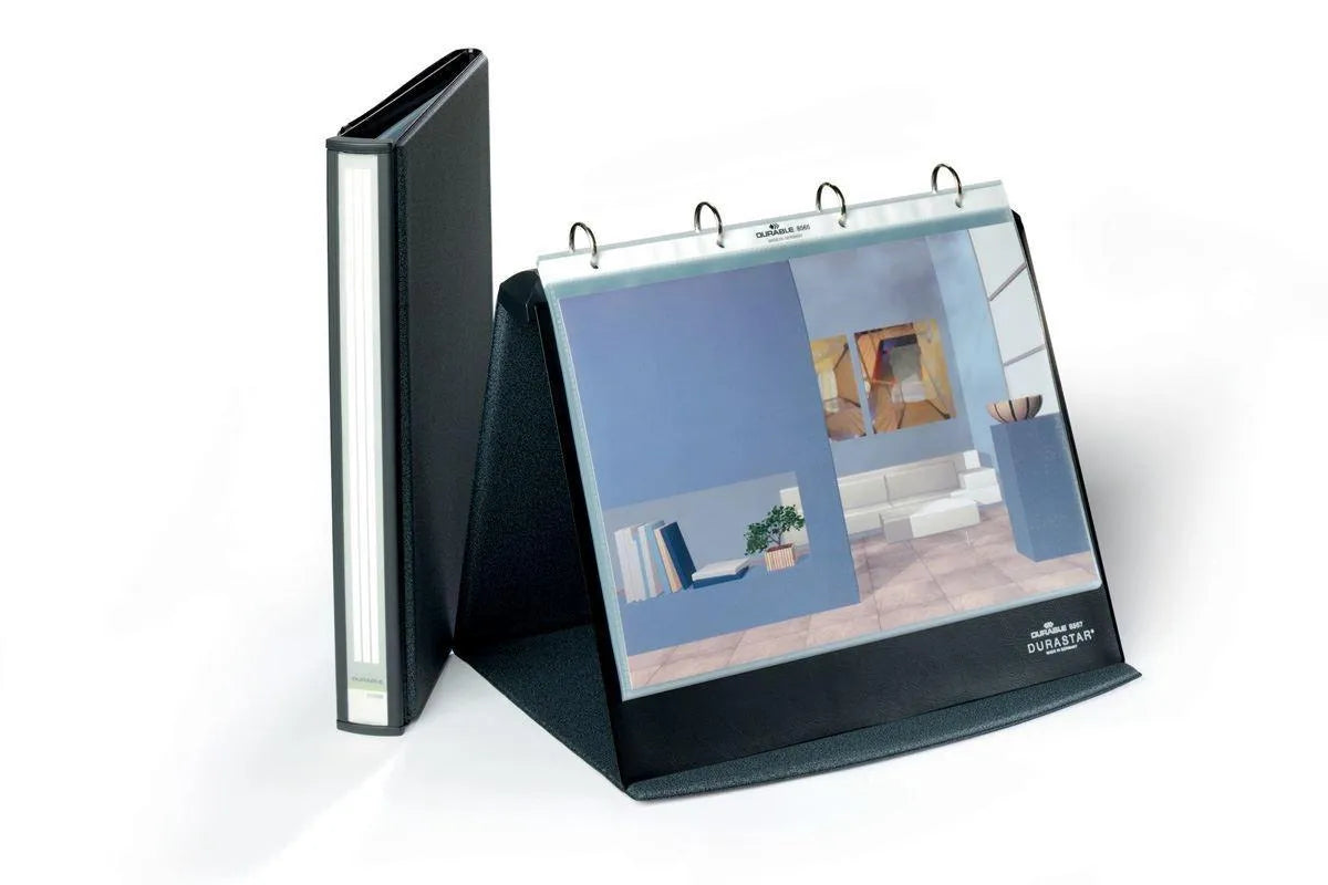 Showing Durable UK's Durable DURASTAR Table Flipchart Stand Presentation Ring Binder | A4 Landscape, available as SKU 856739 with EAN 4005546810775.