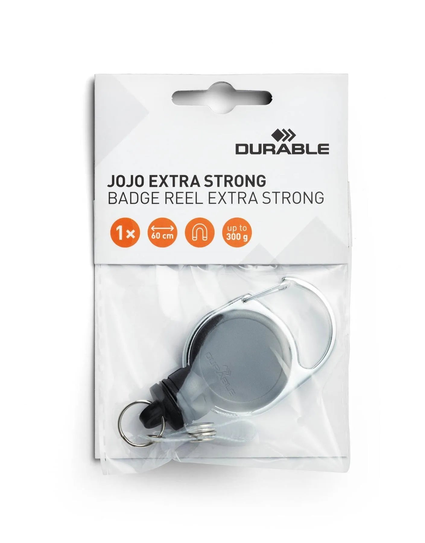 Showing Durable UK's Durable Extra Strong Retractable Clip Badge Reels for ID & Keys | Black, available as SKU 832901 with EAN 4005546981796.