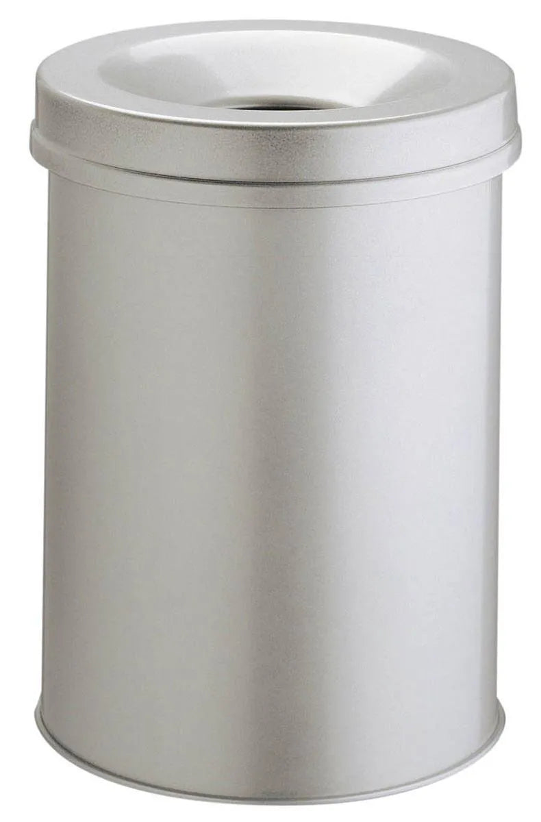 Showing Durable UK's Durable Fire Extinguishing Metal Waste Bin | TUV Certified | 15L | Grey, available as SKU 330510 with EAN 4005546988481.