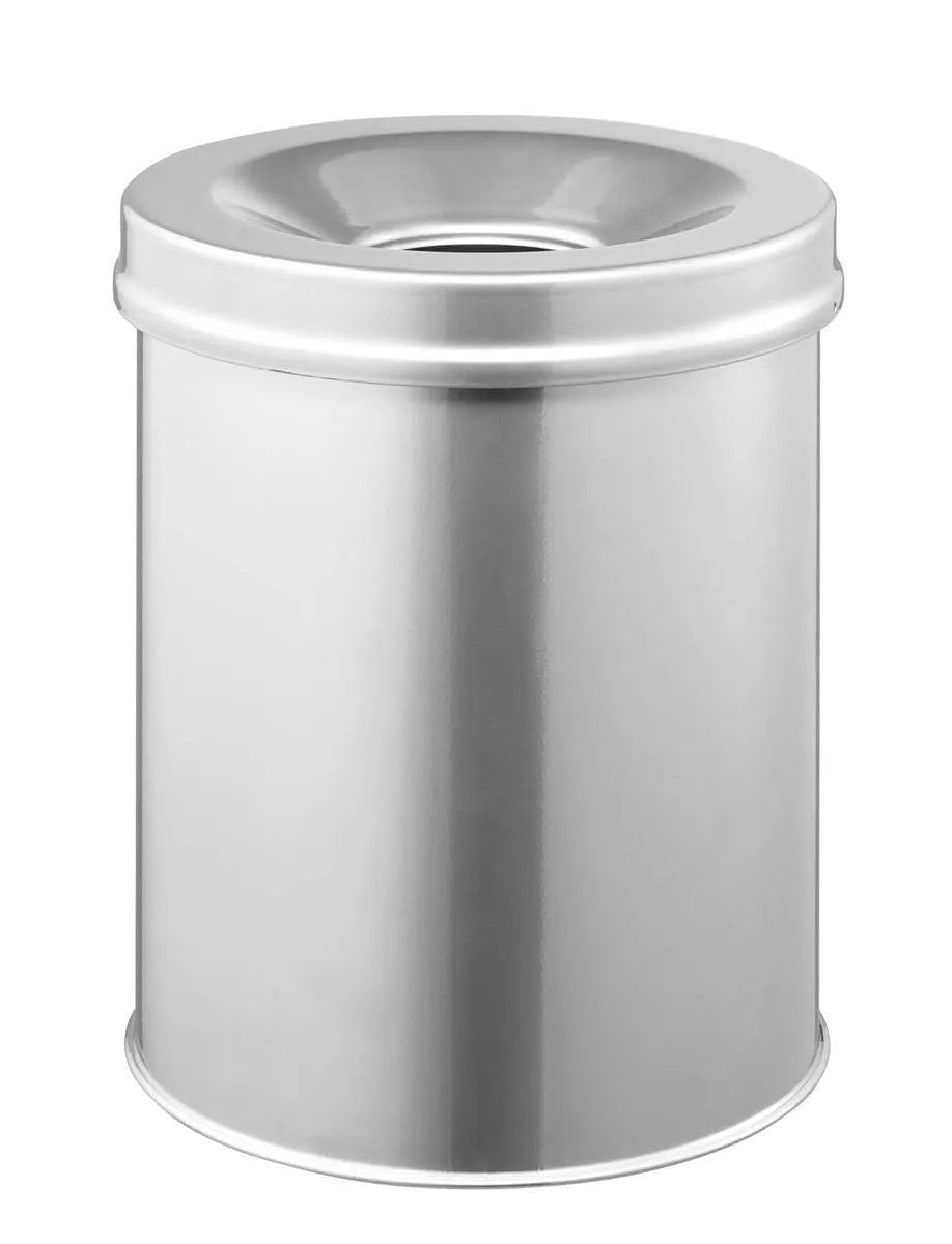 Showing Durable UK's Durable Fire Extinguishing Metal Waste Bin | TUV Certified | 15L | Silver, available as SKU 330523 with EAN 4005546988467.