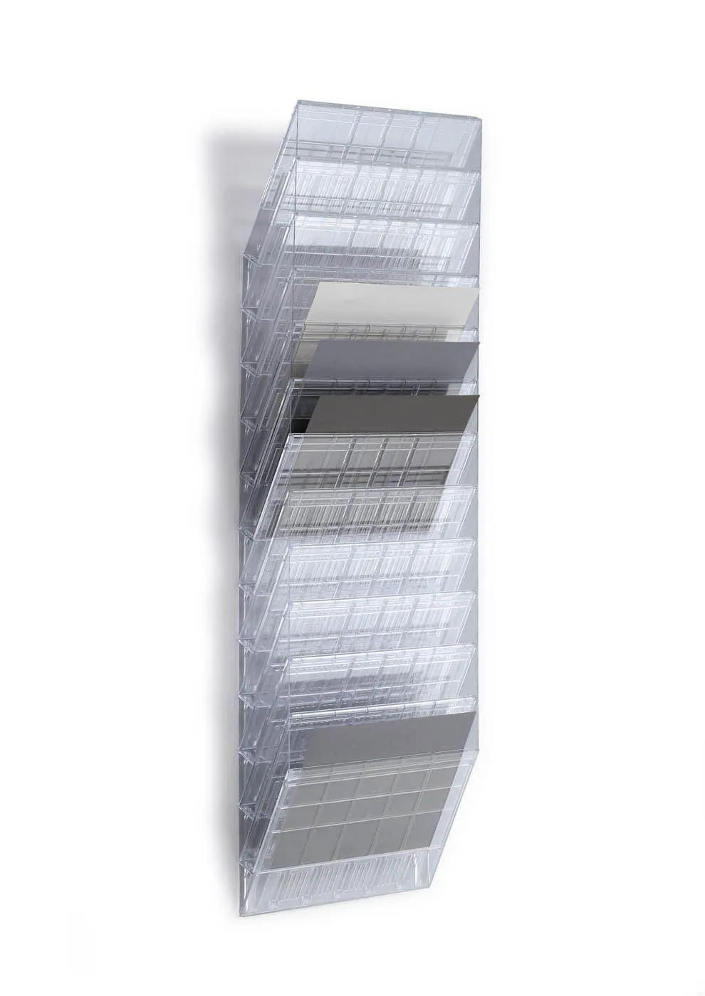 Showing Durable UK's Durable FLEXIBOXX 12 Wall Mounted Literature Tray | A4 Landscape | Clear, available as SKU 1709781400 with EAN 7318089781400.