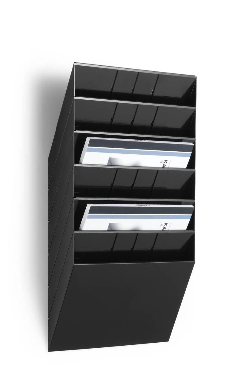 Showing Durable UK's Durable FLEXIBOXX 6 Wall Mounted Literature Holder | A4 Landscape | Black, available as SKU 1709785060 with EAN 7318089785064.