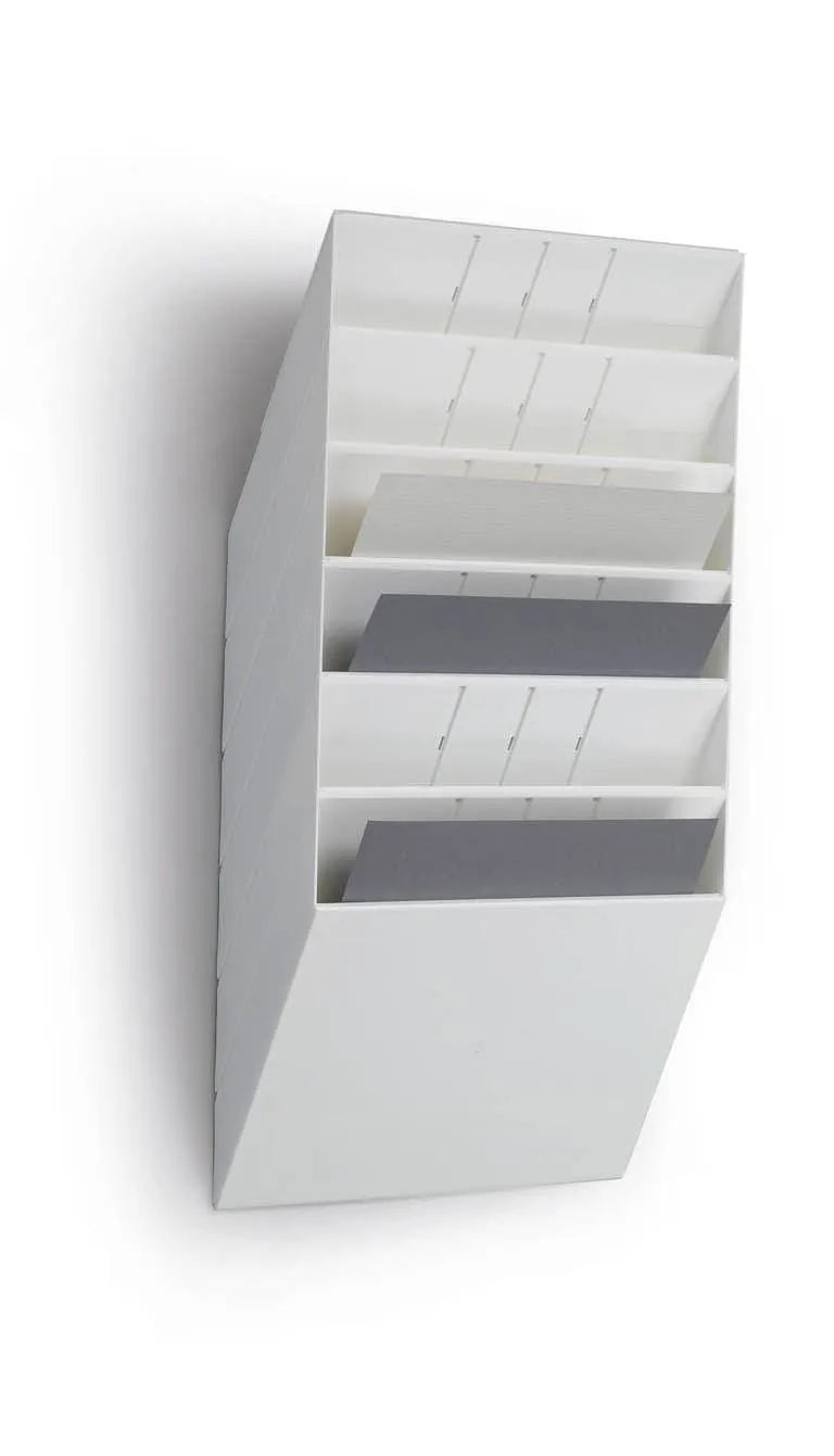 Showing Durable UK's Durable FLEXIBOXX 6 Wall Mounted Literature Holder | A4 Landscape | White, available as SKU 1709785010 with EAN 7318089785019.