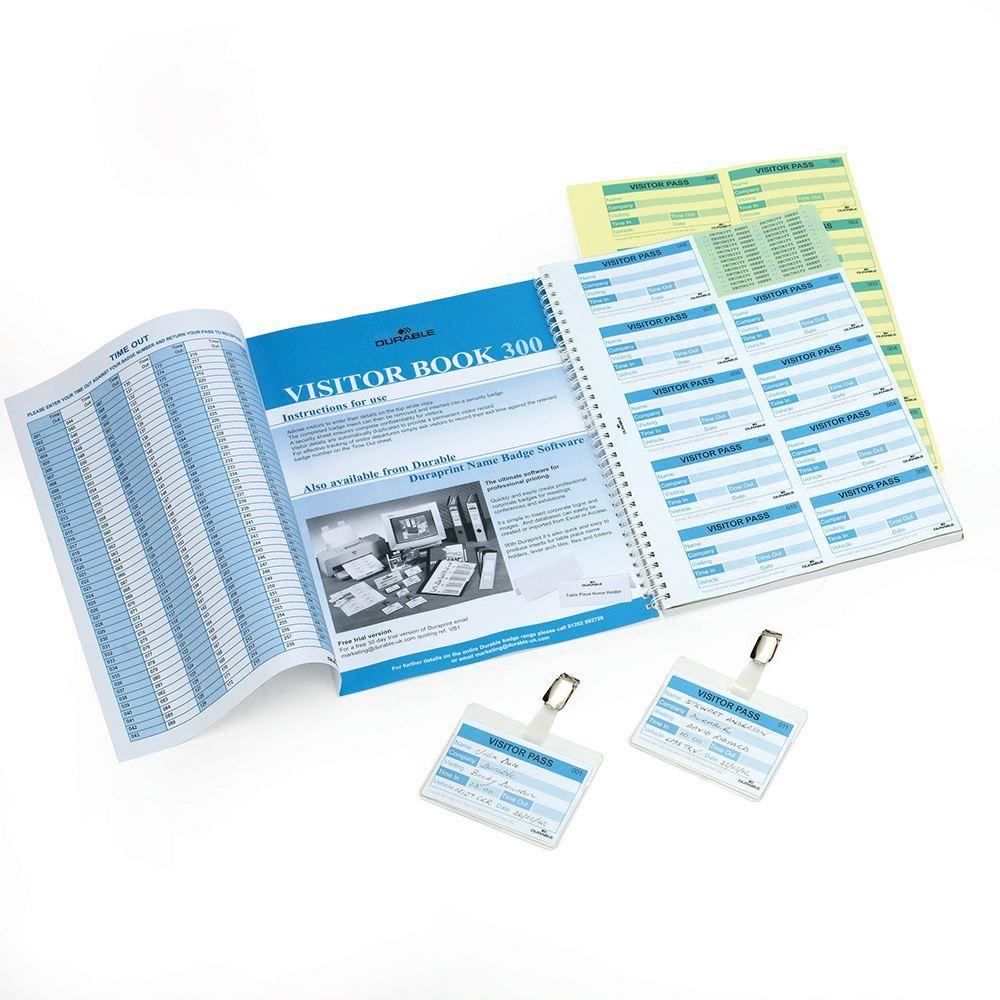 Showing Durable UK's Durable GDPR Visitor Book Refill Pack | 300 Name Badges & Security Sheet | A4, available as SKU 146600 with EAN 4005546103310.