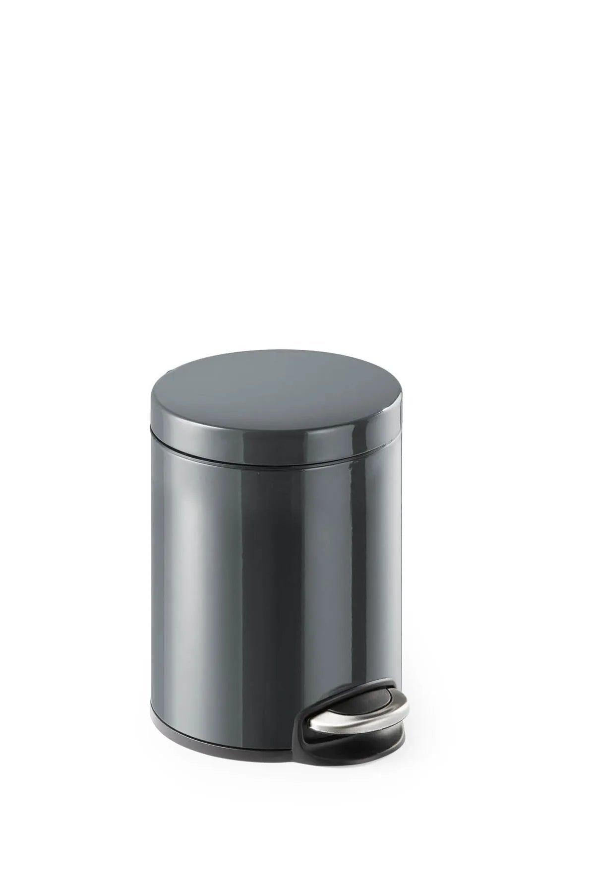 Showing Durable UK's Durable Gloss Finish Round Metal Pedal Bin | 5 Litre | Charcoal Grey, available as SKU 341058 with EAN 4005546301990.