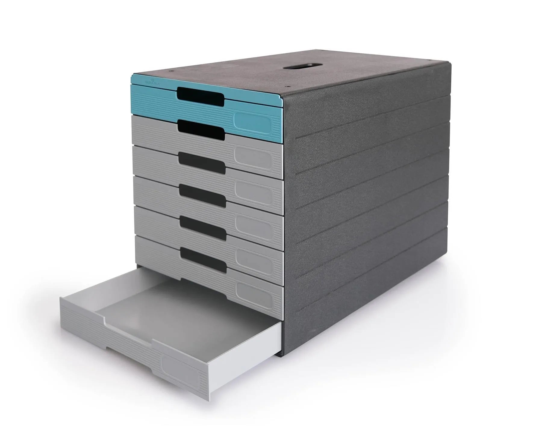 Showing Durable UK's Durable IDEALBOX ECO 7 Drawer Recycled Plastic File Storage Organiser | Blue, available as SKU 776306 with EAN 4005546737379.