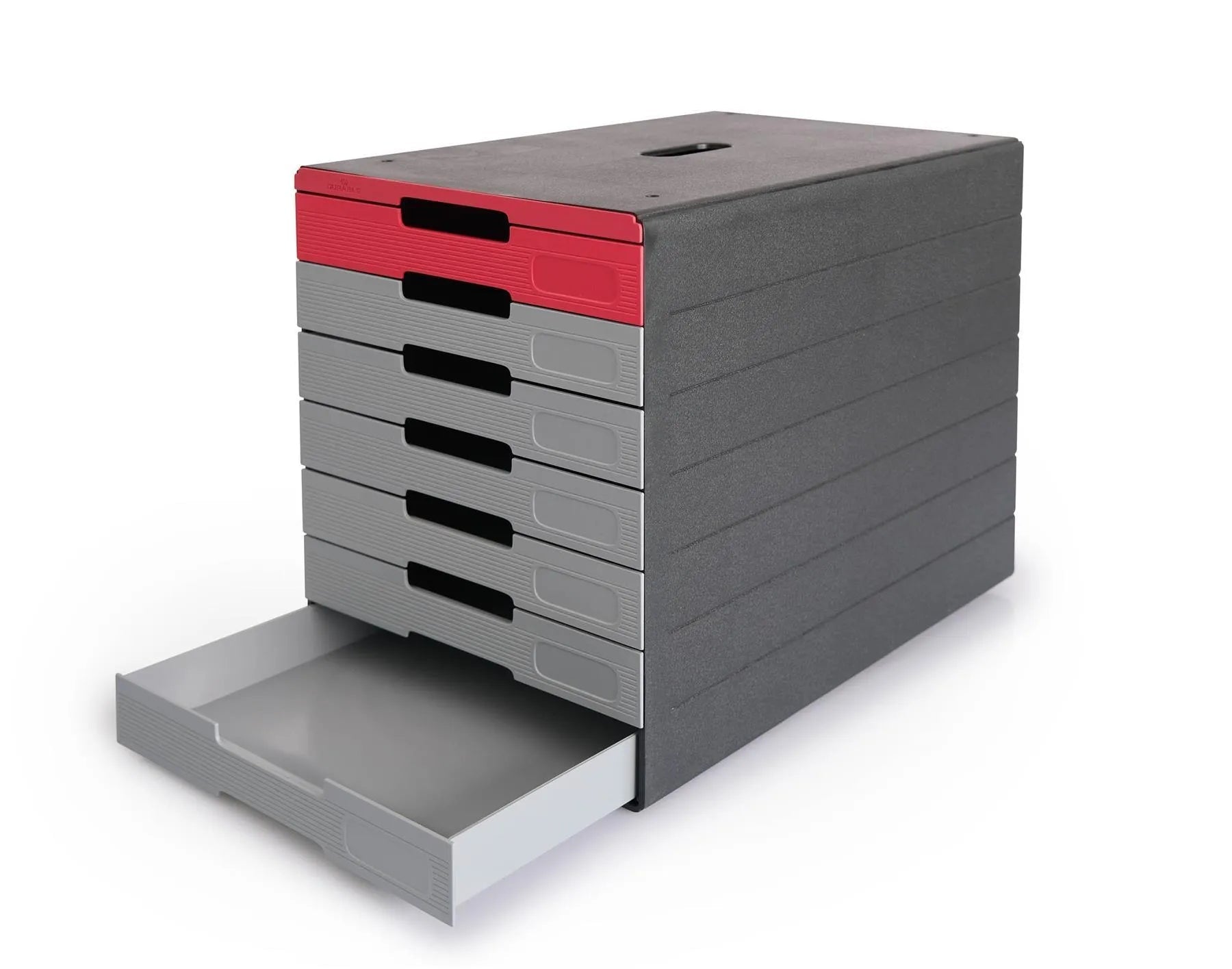 Showing Durable UK's Durable IDEALBOX ECO 7 Drawer Recycled Plastic File Storage Organiser | Red, available as SKU 776303 with EAN 4005546737362.