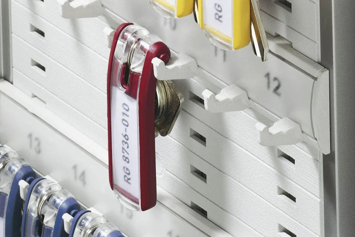 Showing Durable UK's Durable Key Clips Organisational Label Hooks | 6 Pack | Red, available as SKU 195703 with EAN 4005546103815.