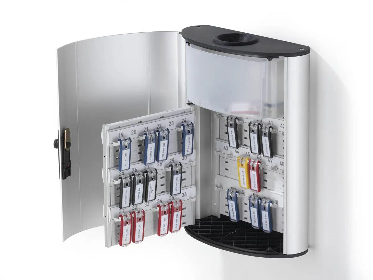 Showing Durable UK's Durable Key Safe Plus Lock Box Drop Slot | Holds 54 Keys | Includes 6 Key Clips, available as SKU 196823 with EAN 4005546104584.