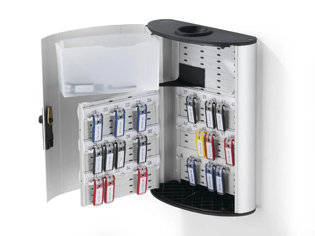 Showing Durable UK's Durable Key Safe Plus Lock Box Drop Slot | Holds 54 Keys | Includes 6 Key Clips, available as SKU 196823 with EAN 4005546104584.