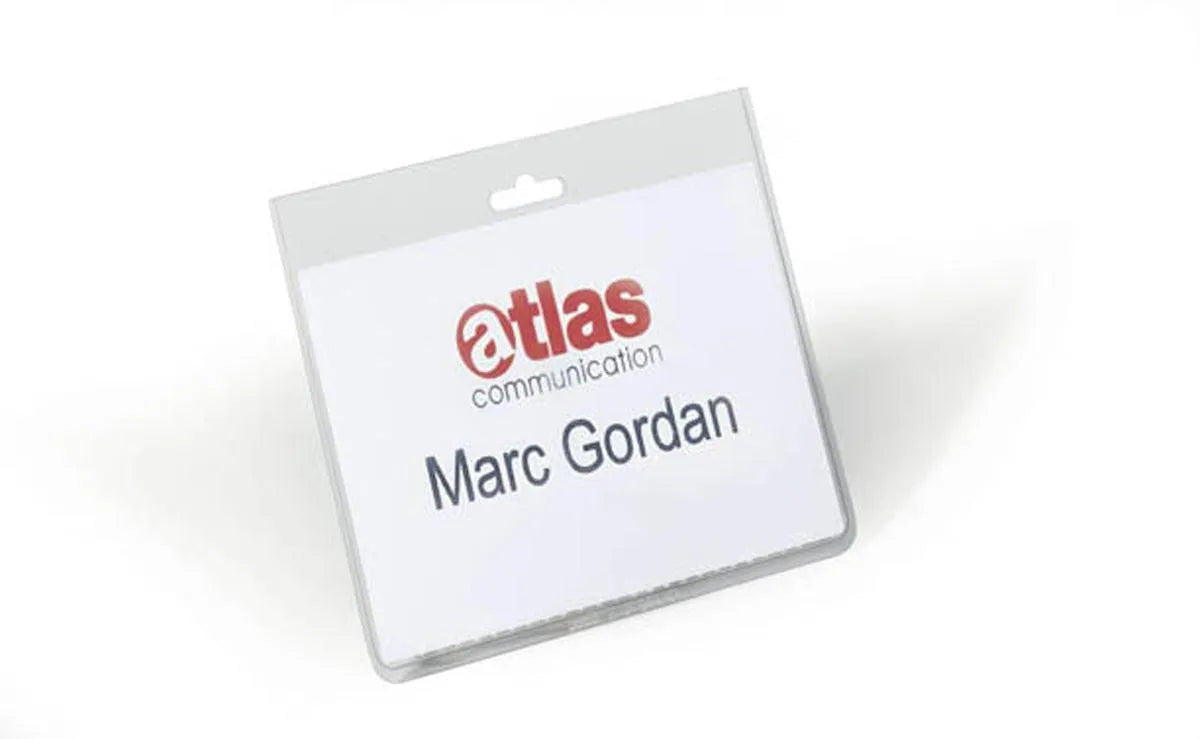 Showing Durable UK's Durable Name Badge ID Card Holders with Insert Cards | 20 Pack | 60 x 90mm, available as SKU 813519 with EAN 4005546800264.