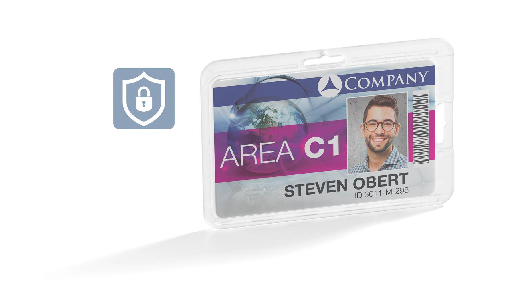 Showing Durable UK's Durable Permanent High Security ID Card Holders for Lanyards | 10 Pack | Clear, available as SKU 892819 with EAN 4005546994390.