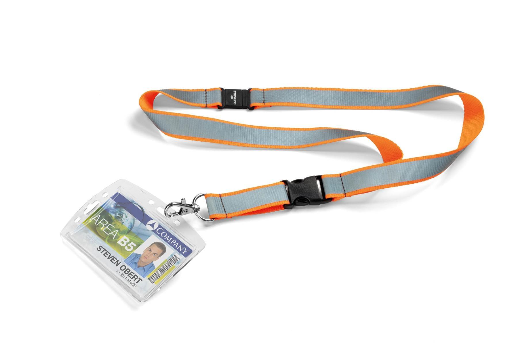 Showing Durable UK's Durable Reflective Detachable Neck Lanyards with Clip and Safety Release| Orange, available as SKU 869209 with EAN 4005546998107.