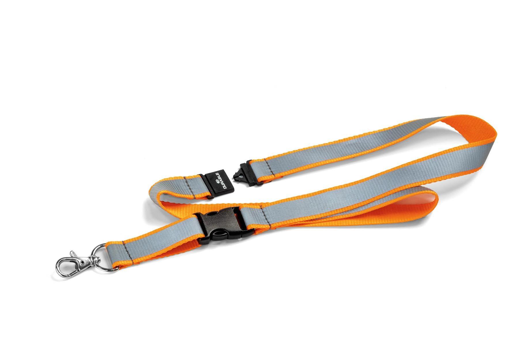 Showing Durable UK's Durable Reflective Detachable Neck Lanyards with Clip and Safety Release| Orange, available as SKU 869209 with EAN 4005546998107.