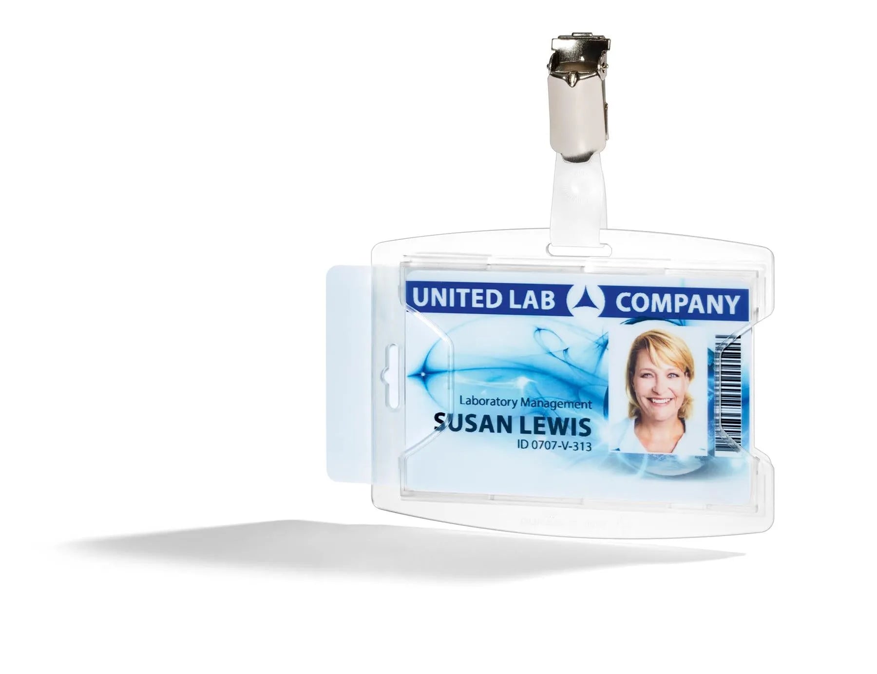 Showing Durable UK's Durable reXycle 2 Card Security Pass ID Badge Holders with Clip | 25 Pack, available as SKU 896219 with EAN 4005546739977.