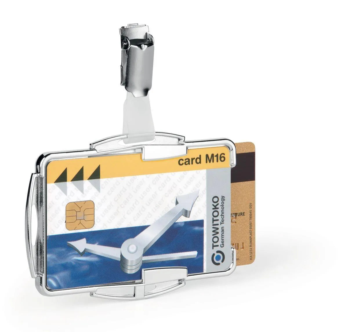 Showing Durable UK's Durable RFID Protected 2 Card Security ID Holders with Clip | 10 Pack | Silver, available as SKU 890223 with EAN 4005546981932.