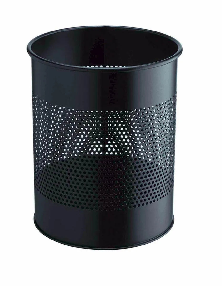 Showing Durable UK's Durable Round Metal Perforated Waste Bin | Scratch Resistant Steel | 15L Grey, available as SKU 331001 with EAN 4005546988641.