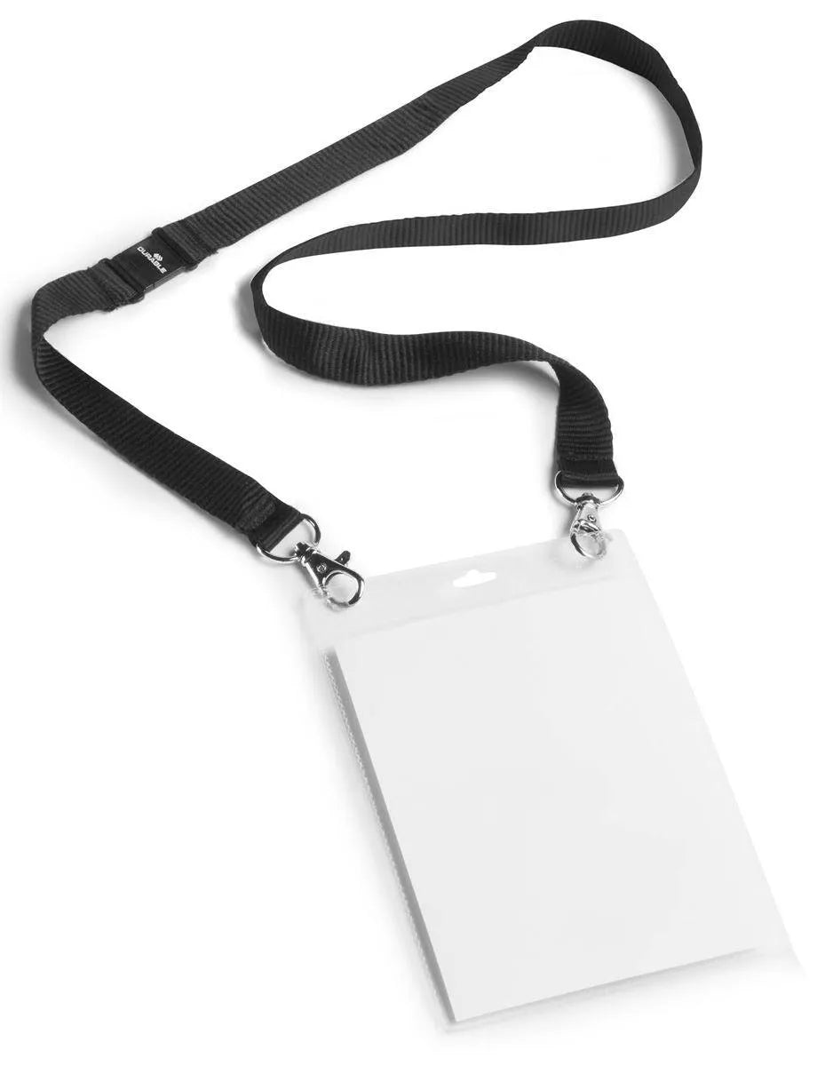 Showing Durable UK's Durable Safety-Release Lanyard Name Badge ID Ticket Holder | 10 Pack | A6 Black, available as SKU 852501 with EAN 4005546808123.