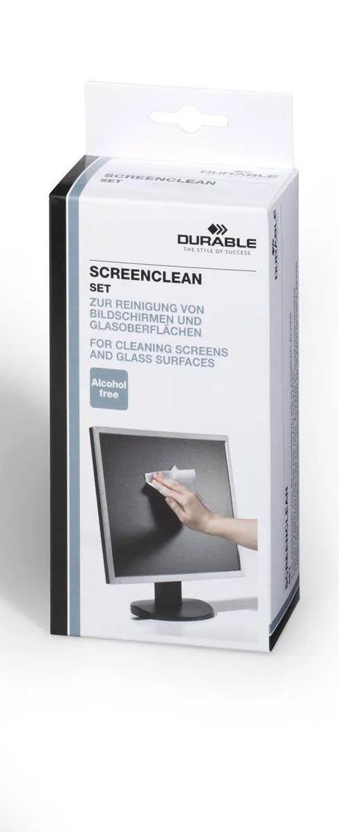 Showing Durable UK's Durable SCREENCLEAN Screen Clean Spray Bottle and 20 Wipes | 125ml, available as SKU 570700 with EAN 4005546501017.